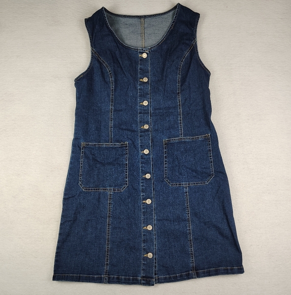 New Buttonfront Sleeveless Denim Dress Size Large - Picture 2 of 5